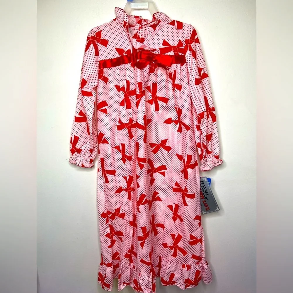 Vintage‎ 1990s Her Majesty Flannel Bow Star Print Nightgown